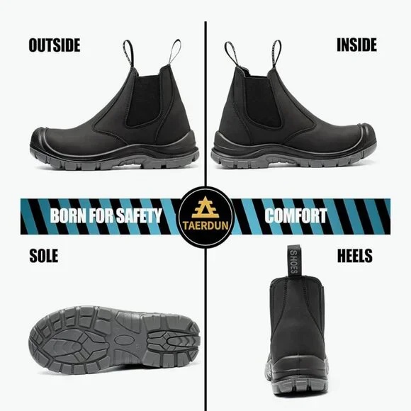 TAERDUN Safety Chelsea Work Boots Men’s 7.5 Black Slip/Oil Resistant Steel-Toe - Picture 3 of 8